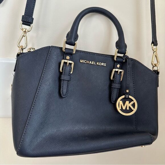 MK Michael Kors Blue and Gold Medium purse with crossbody straps and handles - Picture 13 of 16